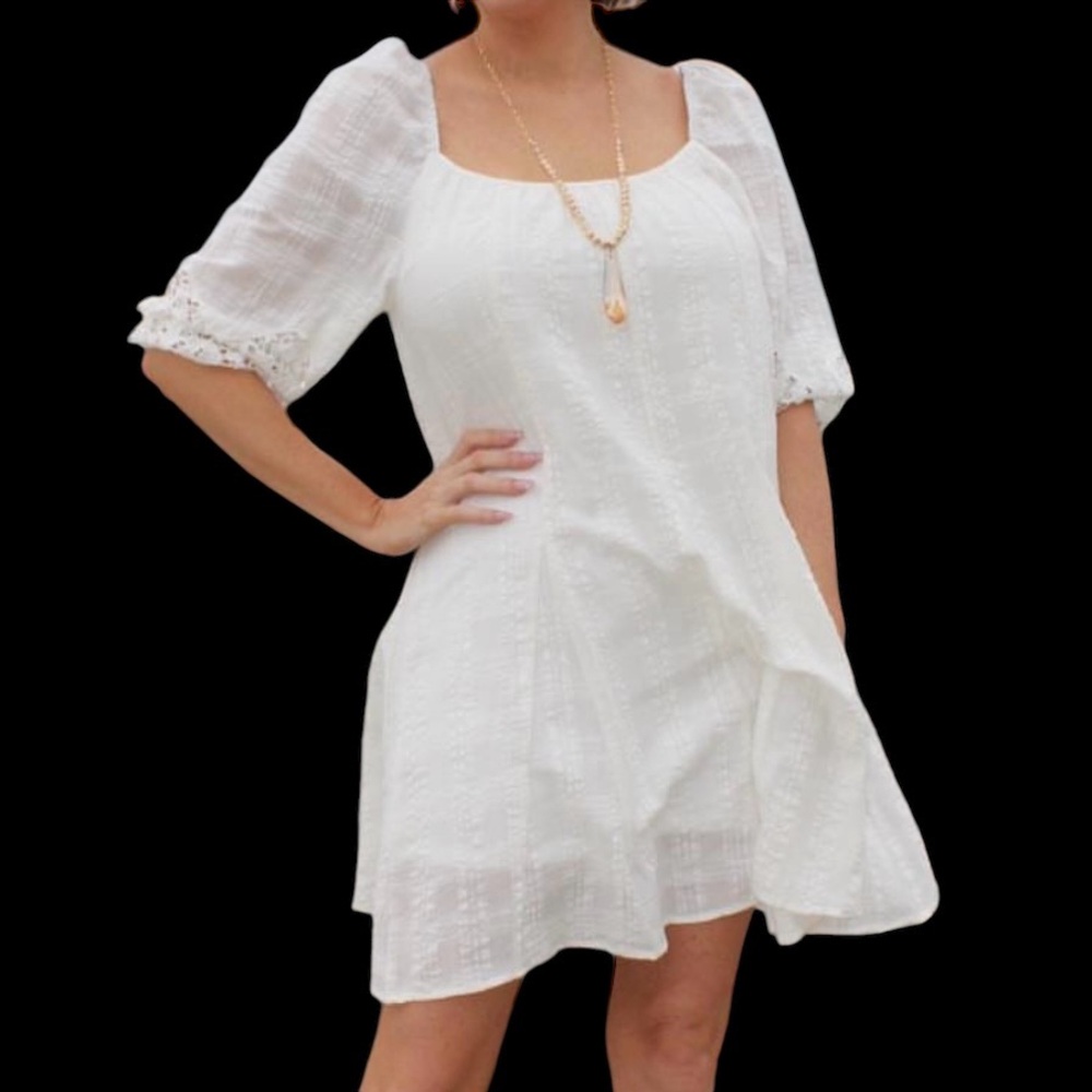 APRICOT LANE 3/4 SLEEVE FLARED DRESS OFF WHITE WOMENS LARGE